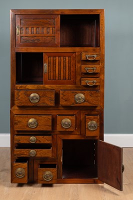 Lot 508 - A Japanese Step Tansu, elmwood, two-tier cabinet