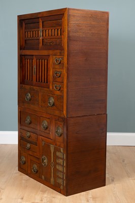 Lot 508 - A Japanese Step Tansu, elmwood, two-tier cabinet