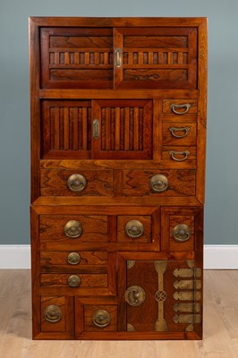 Lot 508 - A Japanese Step Tansu, elmwood, two-tier cabinet