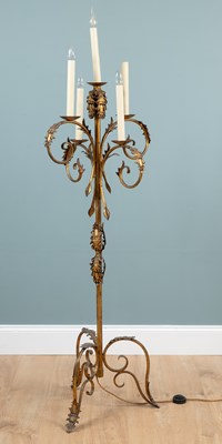 Lot 390 - A four-branch gold-painted standard lamp