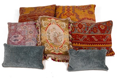 Lot 404 - A group of Antique Turkish Oushak carpet fragments mounted as cushions