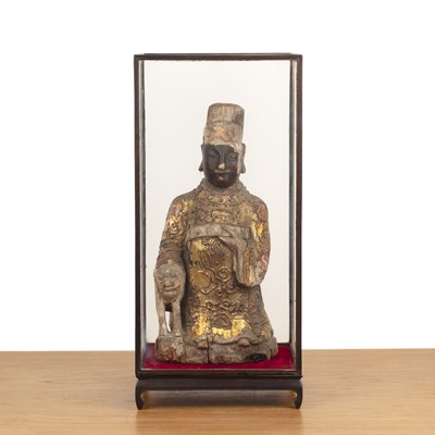 Lot 380 - Carved and gilded wood guardian figure Chinese,...