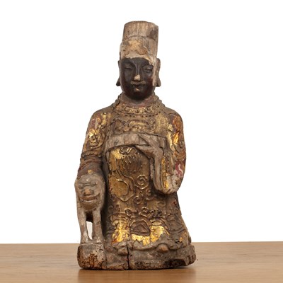 Lot 380 - Carved and gilded wood guardian figure Chinese,...