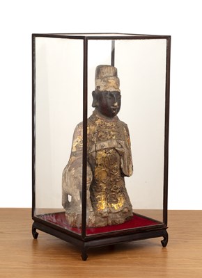 Lot 380 - Carved and gilded wood guardian figure Chinese,...