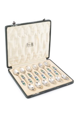 Lot A set of twelve George V silver and enamel...