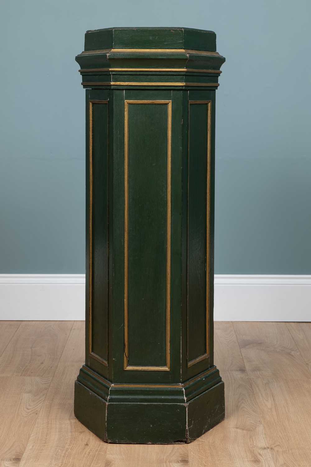 Lot 137 - A green and gold-painted hexagonal plinth