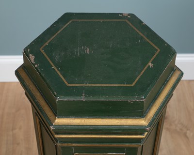 Lot 137 - A green and gold-painted hexagonal plinth