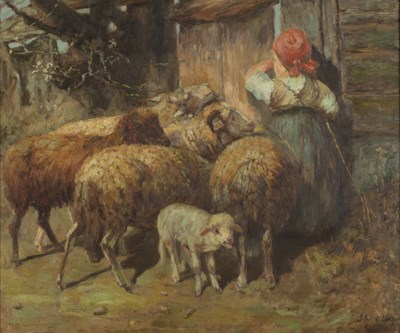 Lot 212 - John O'Connor (1830-1889)  With The Sheep oil...