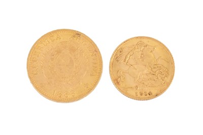 Lot 316 - An Argentina five pesos gold coin, dated 1888,...