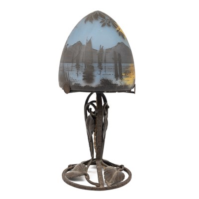 Lot 1081 - A Deveau cameo glass lamp c.1900