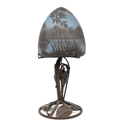Lot 1081 - A Deveau cameo glass lamp c.1900