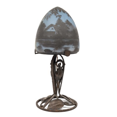 Lot 1081 - A Deveau cameo glass lamp c.1900