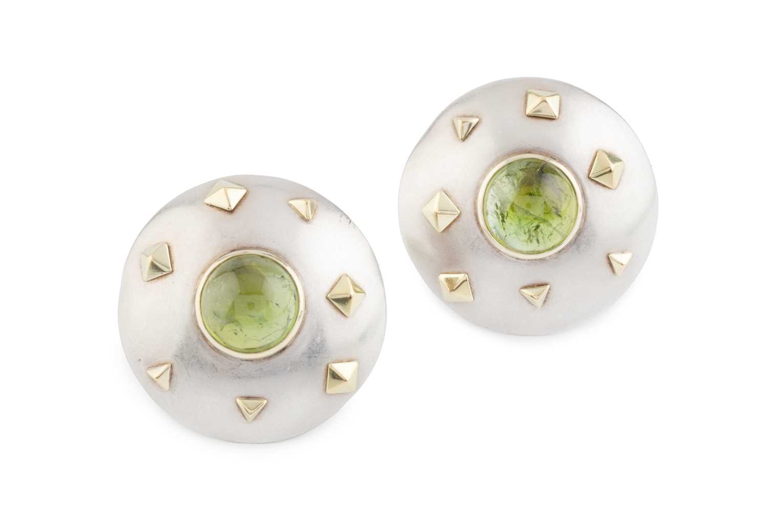 Lot 233 - A pair of 18ct gold, silver and gem set ear...