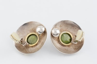 Lot 233 - A pair of 18ct gold, silver and gem set ear...