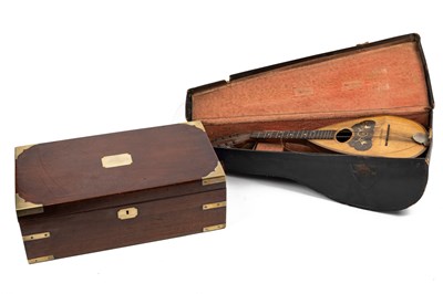 Lot 399 - An old mandolin together with a 19th century brass bound writing slope