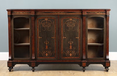 Lot 192 - An Edwardian Aesthetic ebony and burr walnut credenza