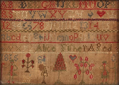 Lot 218 - Antique needlework marking sampler worked in...