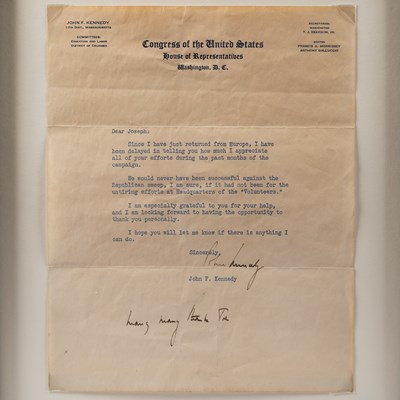 Lot 1229 - A Signed letter by John. F. Kennedy