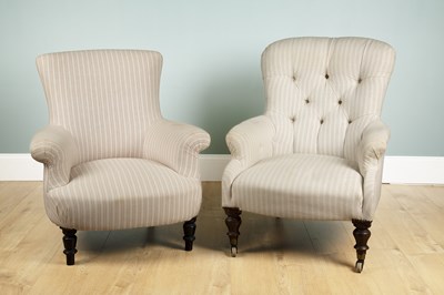 Lot 207 - Two late 19th/early 20th century occasional chairs with striped upholstery