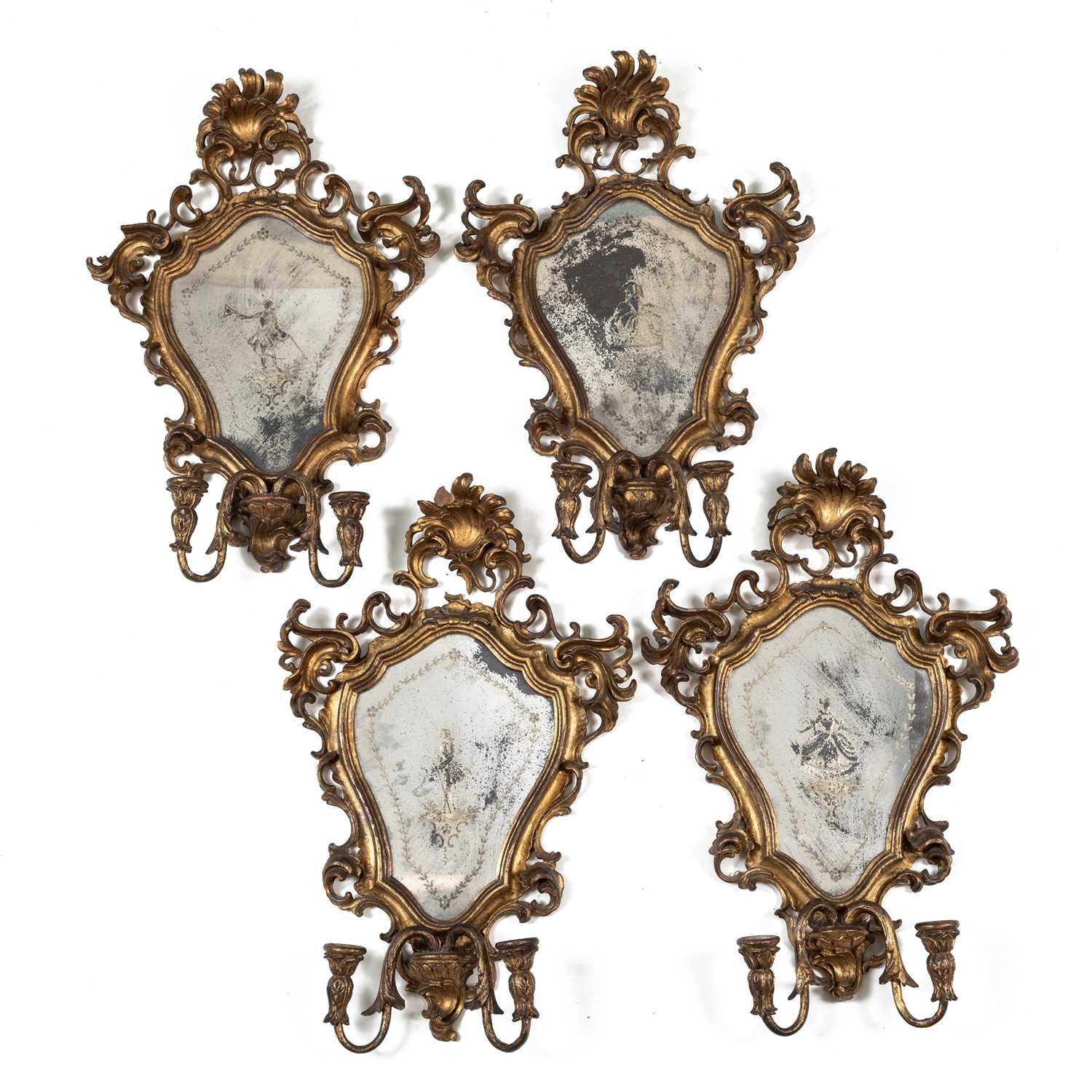 Lot 293 - A set of four Venetian girandole mirrors