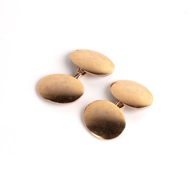 Lot 368 - Pair of 9ct gold cufflinks of simple oval form,...