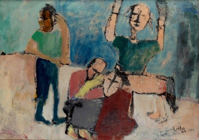 Lot 64 - Lalitha Jawahirilal (b.1955) Family with a Dog,...