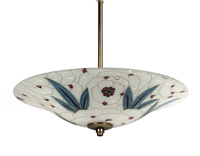 Lot 104 - A 1930s Maxouade Paris enamelled glass lampshade