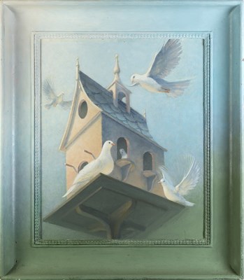 Lot 104 - Manner of Felix Kelly (1914-1998) Doves oil on...