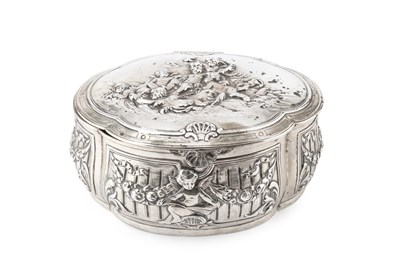 Lot A German silver casket, of oval quatreform...