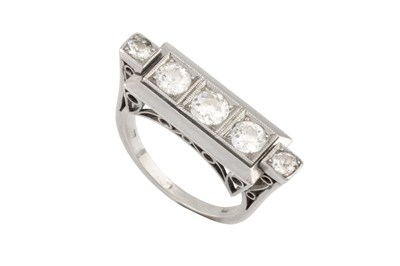 Lot 190 - A diamond five stone ring, of Odeonesque...