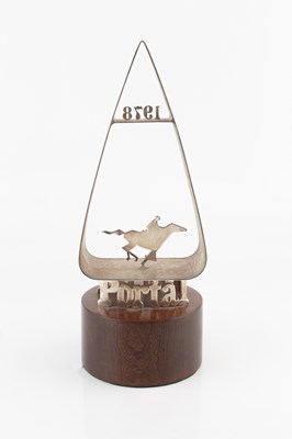 Lot 753 - A silver horse racing trophy, of triangular...