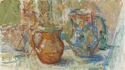 Lot 28 - Jane Dowling (1925-2023) Still life of jugs...