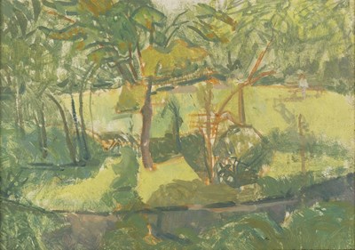 Lot 31 - Jane Dowling (1925-2023) Park in Summer oil on...