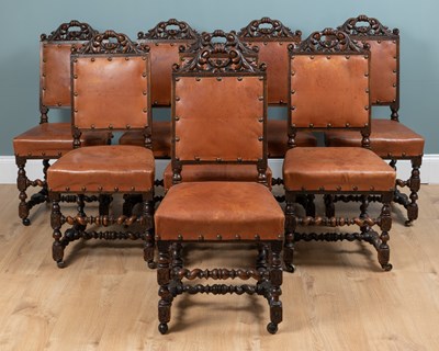 Lot 292 - A set of eight Jacobean style oak dining chairs