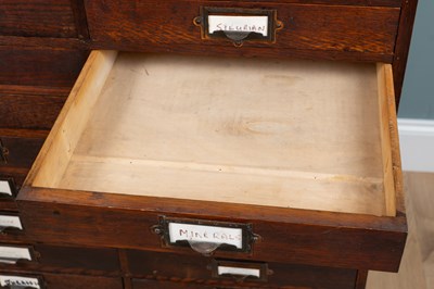 Lot 569 - An early 20th century oak filing cabinet with brass mounts