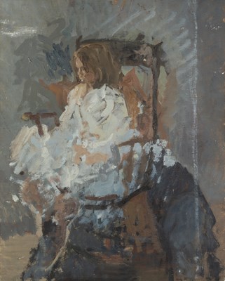 Lot 59 - Jane Dowling (1925-2023) Girl in White oil on...