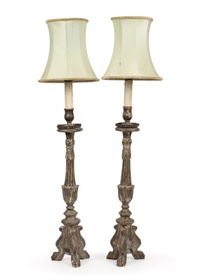 Lot 541 - A pair of late 18th century Italian giltwood candlesticks