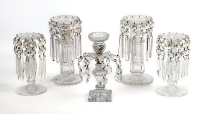 Lot 199 - A collection of five pieces of cut glass lighting