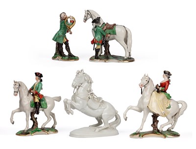 Lot 673 - Five porcelain equestrian figurines