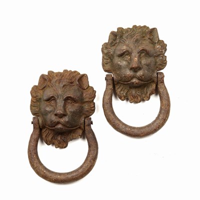 Lot 1459 - A pair of 19th century lion’s mask door knockers