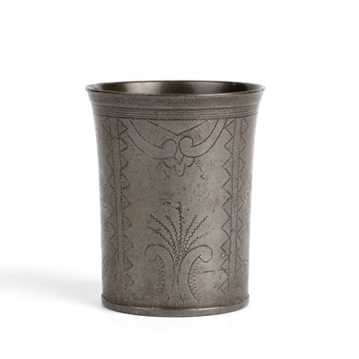 Lot 564 - A 17th century style pewter wrigglework beaker