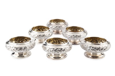 Lot A set of six George IV silver large pedestal...