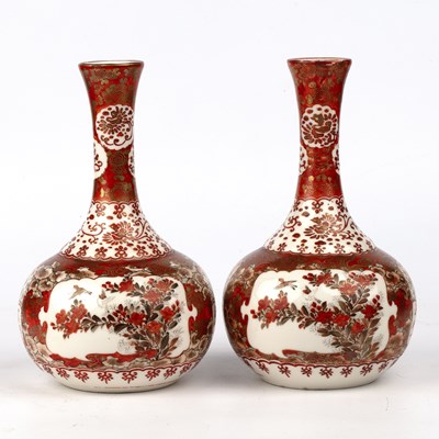 Lot 116 - A pair of Japanese bottle vases