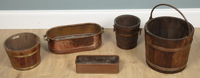 Lot 572 - A collection of five planters and buckets