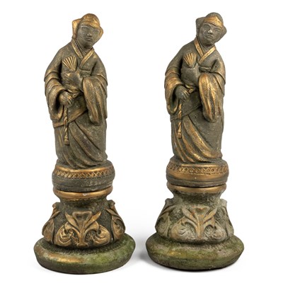 Lot 1404 - Two cast, painted figures of Chinese courtiers