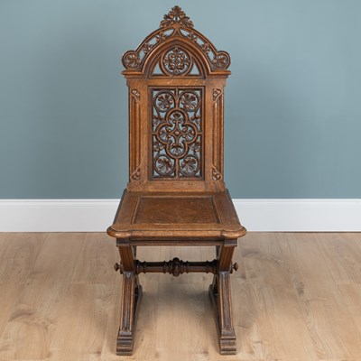 Lot 111 - A Victorian oak Gothic hall chair