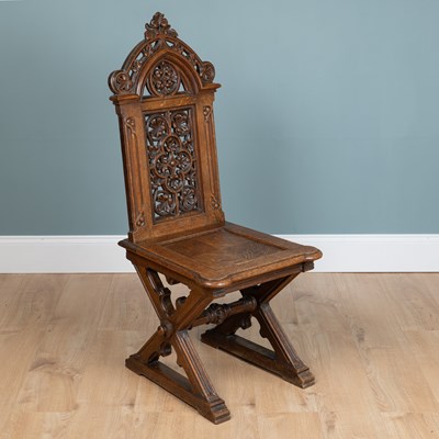 Lot 111 - A Victorian oak Gothic hall chair