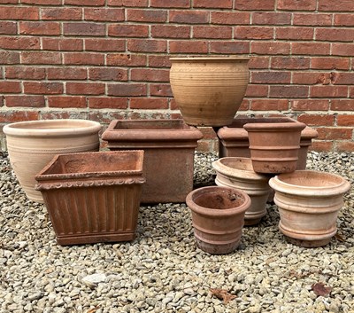 Lot 1394 - Three pairs of flower pots together with three further terracotta flower pots