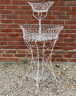 Lot 1375 - An antique white-painted wirework conservatory plant stand