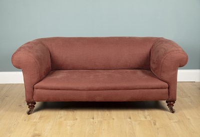 Lot 337 - A mahogany framed brown upholstered Chesterfield sofa